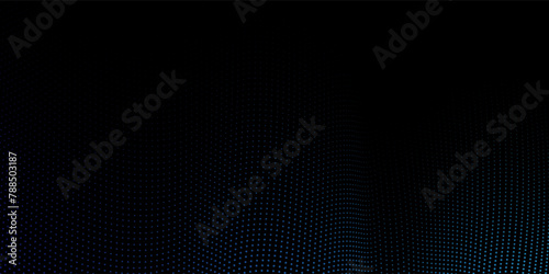Flowing dot particles light wave pattern halftone blue and green gradient smooth curve shape isolated on black background. Vector in concept of technology, science, music, modern vector line