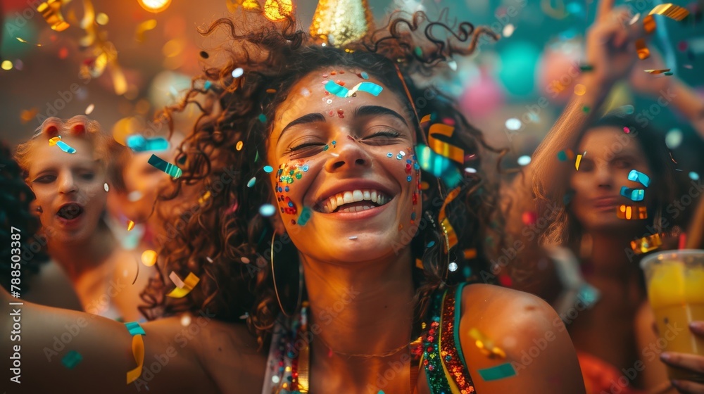 Beautiful Brazilian woman dancing at carnival - obrazy, fototapety, plakaty 