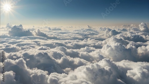 Comfortable mattress floating on a cloudy sky photo