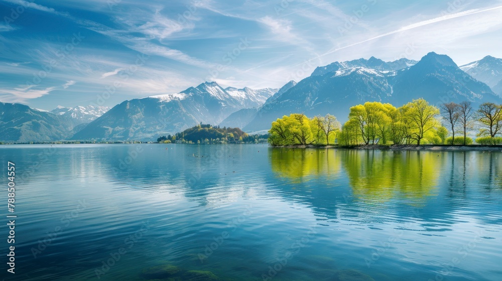 beautiful lake with mountains in spring in high resolution and high quality. landscape concept