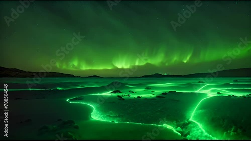 Extraterrestrische Landschaft mit Polarlicht photo