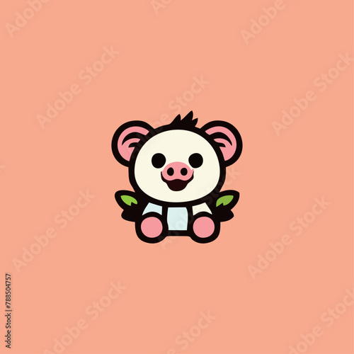 Pig logo, cute sticker, Cute pig brand mascot cartoon character, Animal Logo, Vector illustration of cute shape pig