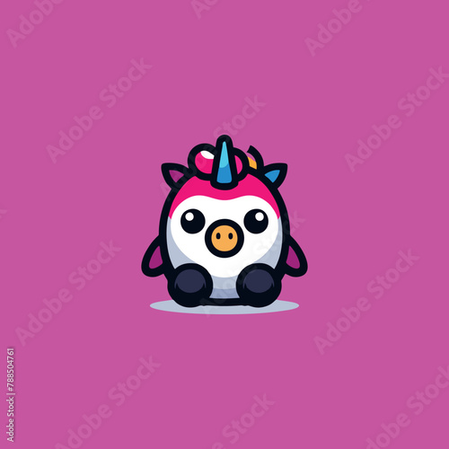 Horned pink penguin kawaii logo, cute sticker, Cute penguin brand mascot cartoon character, Animal Logo, Vector illustration of cute shape penguin