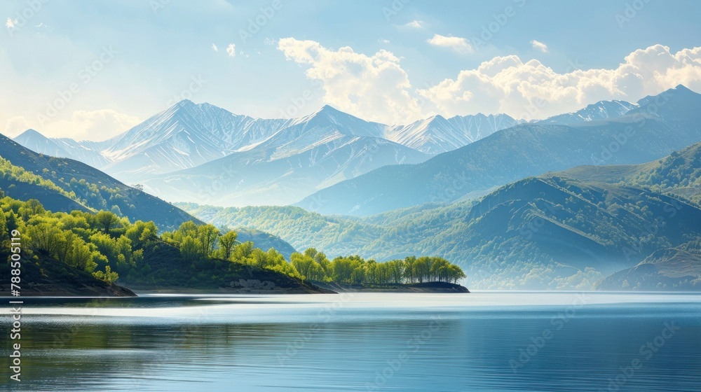 beautiful lake with mountains in spring in high resolution and high quality. concept landscape, seasons, lake