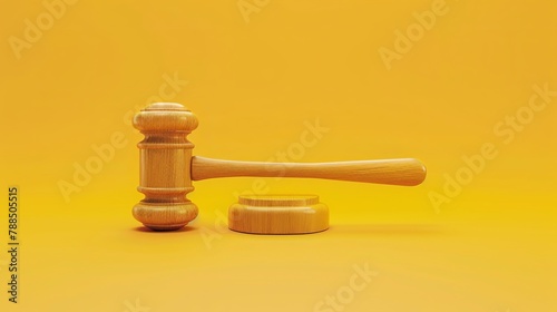 3d realistic wooden judge hammer isolated on a yellow background. Vector illustration