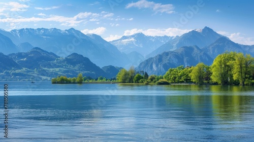 beautiful lake with mountains in spring in high resolution and high quality. landscape concept, seasons, lake, mountains