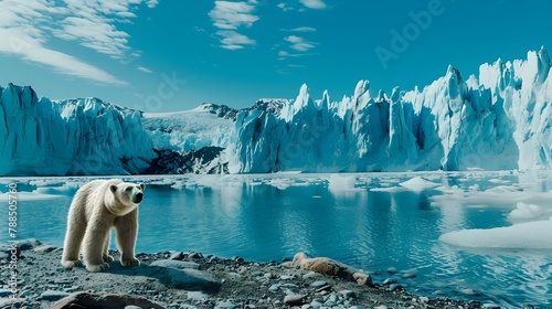 Climate Crisis in Motion: Polar Bear Stands on Shrinking Glacier
