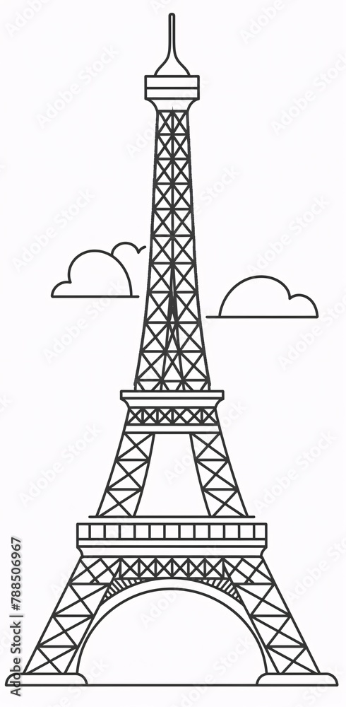 vector flat style outline only no color of eiffel tower