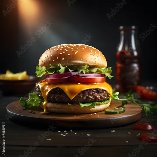 shot of a burger floating ingredients food