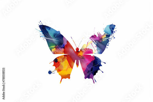 The enchanting allure of a butterfly logo, its wings painted in a symphony of vivid colors against a solid white backdrop.