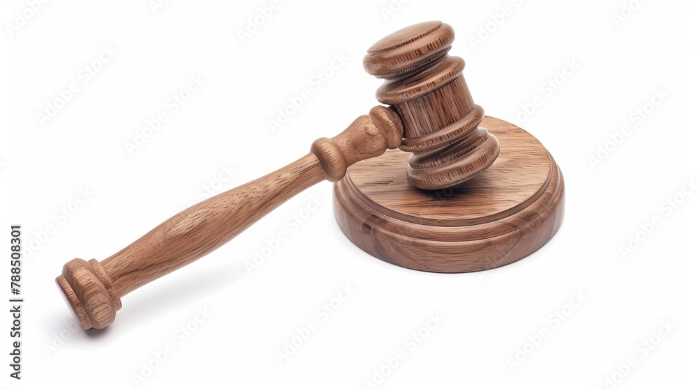 A wooden judge gavel and soundboard on white background A wooden judge gavel and soundboard on white background