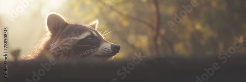 Close up of a raccoon in a field photo
