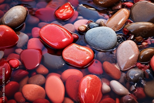 Lush Red water stones nature. Zen water. Generate Ai