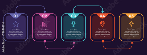 Infographic template. 5 steps that are related to each other. You can use the template to display your steps in electronic or printable format.