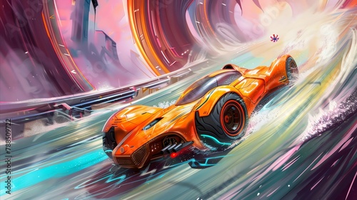 A 3D animator designing a dynamic backdrop for a highoctane racing game