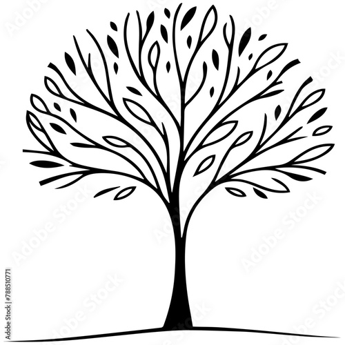 Black Tree with Leaves Vector Illustration