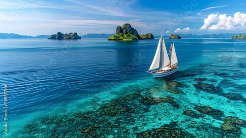 Traditional Sailboat Navigating Crystal-Clear Waters: A Homage to Marine photo