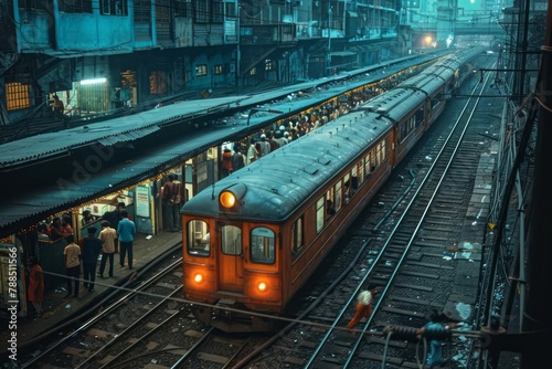 Mumbai local trains with bustling railways in the heart of India photo