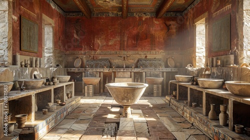 An illustration of an ancient Greek or Roman bath house photo