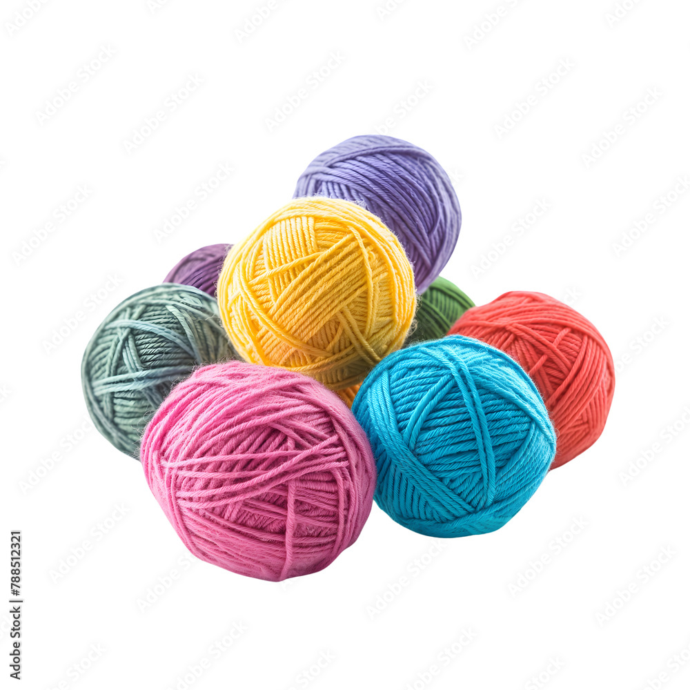 Multi colored balls of yarn isolated on transparent background Generative Ai. Multi colored balls of yarn isolated on transparent background Generative Ai.