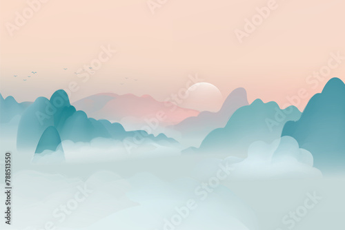 Horizontal Chinese style ink landscape background