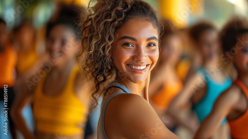 Energetic individuals groove to the beat in a dance fitness class, their movements as they dance to salsa, hip-hop, or aerobic routines, promoting the fun and high-energy nature of dance workouts.