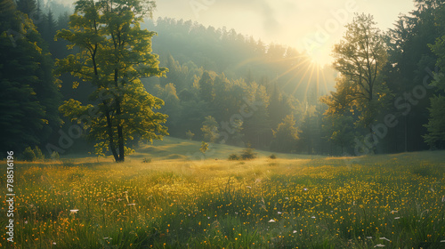 In the heart of nature  a secluded forest glade or mountain meadow offers sanctuary and peace  bathed in soft sunlight and alive with the soothing sounds of the natural world.