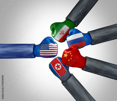 USA Versus Russia China North Korea And Iran as a strategic economic and political partnership and foreign policy alliance to compete with American government policies or trade war and sanctions issue