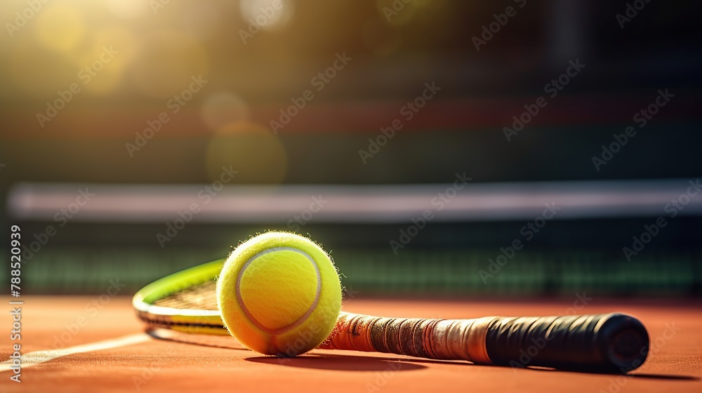 Tennis ball and racket Generative AI - obrazy, fototapety, plakaty 