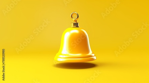 a golden bell hanging on a yellow background.