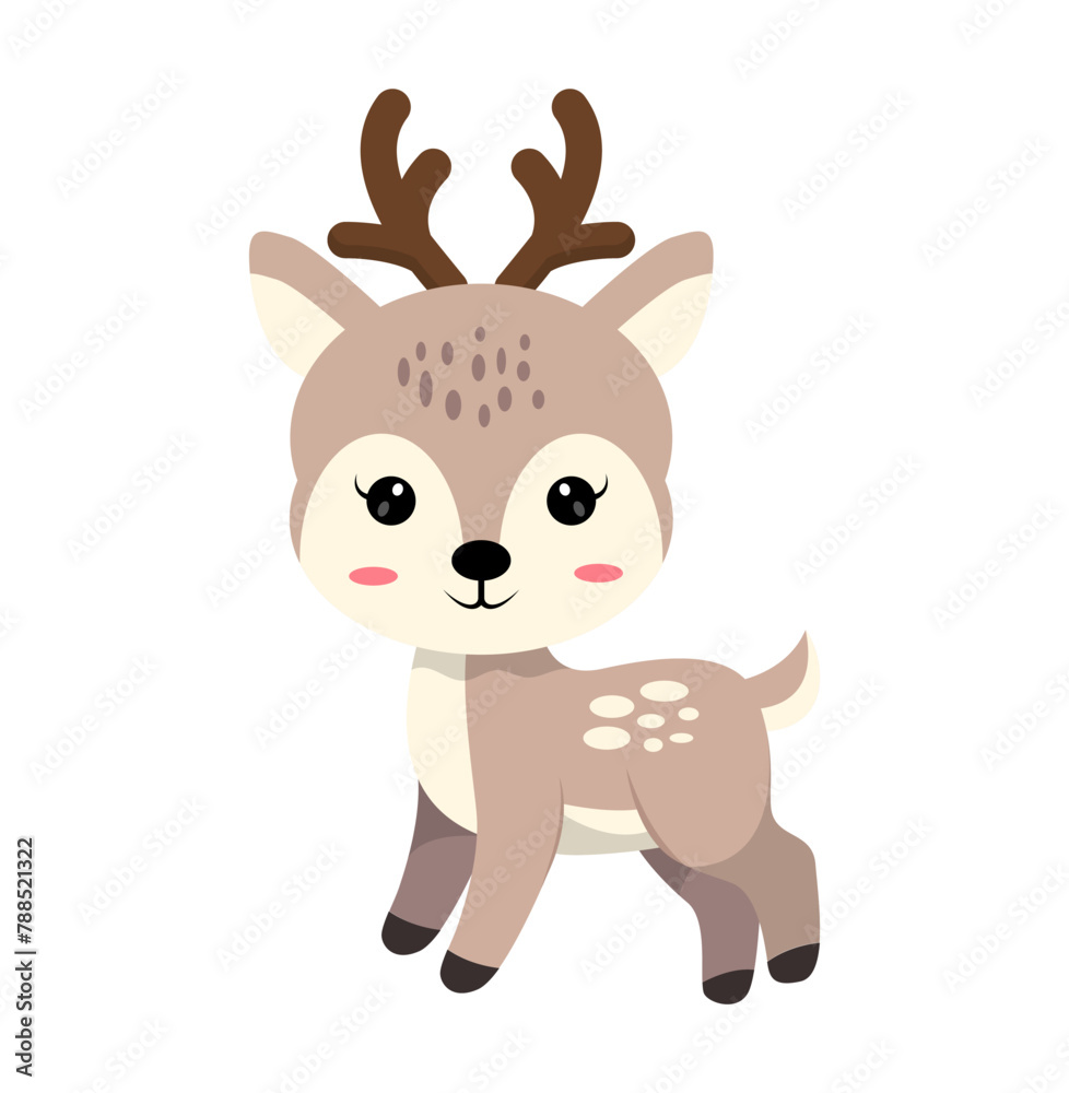 Fototapeta premium Cute Christmas Reindeer Cartoon vector illustration on white background