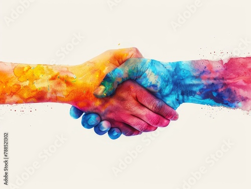 A watercolor painting of two people shaking hands. photo