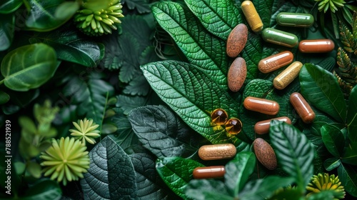 Natural supplements and vitamins from plants. Herbal medicine.