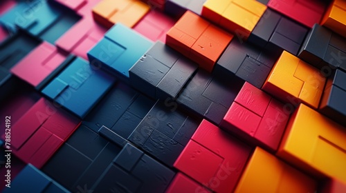 A bunch of 3D blocks of different colors and sizes placed next to each other. photo