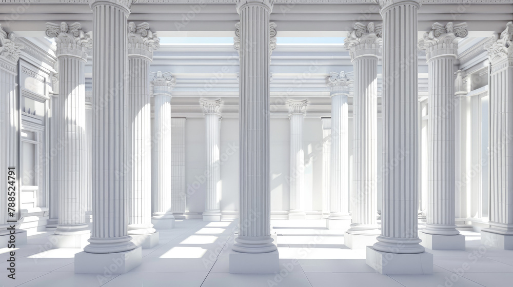 Row of White Elliptical Marble Pillars in a Hallway Row of White Elliptical Marble Pillars in a Hallway