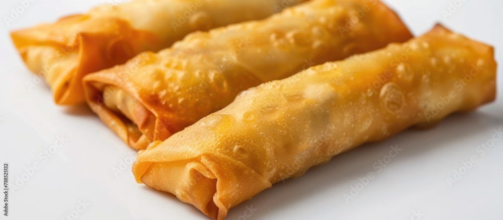 Spring Roll, also referred to as Egg Roll, presented on a white background. Spring Roll, also referred to as Egg Roll, presented on a white background.