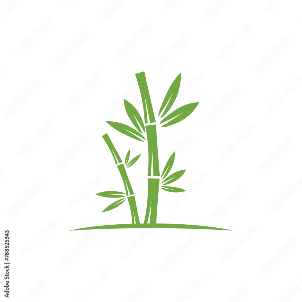 Fototapeta premium Bamboo logo with green leaf vector icon template