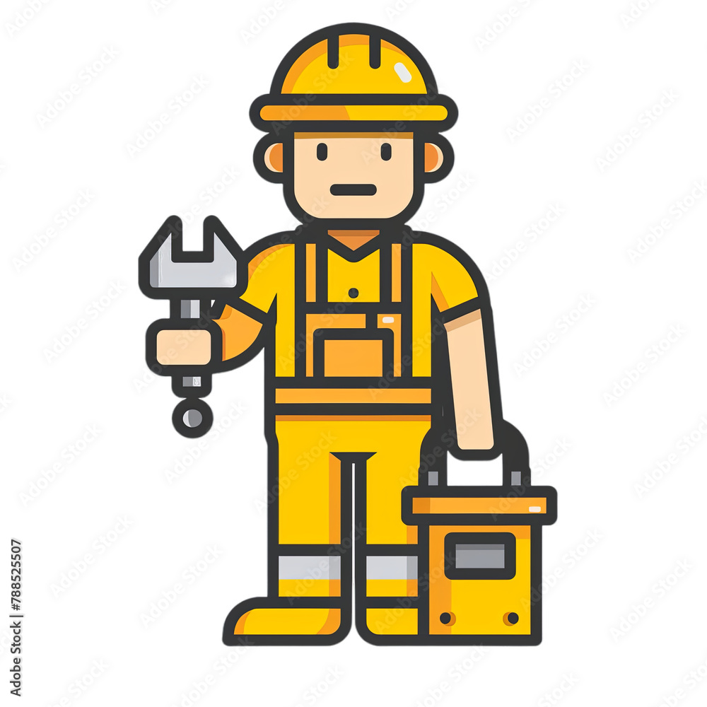 An illustration of a determined construction worker holding a toolbox and a hammer., PNG, icon An illustration of a determined construction worker holding a toolbox and a hammer., PNG, icon