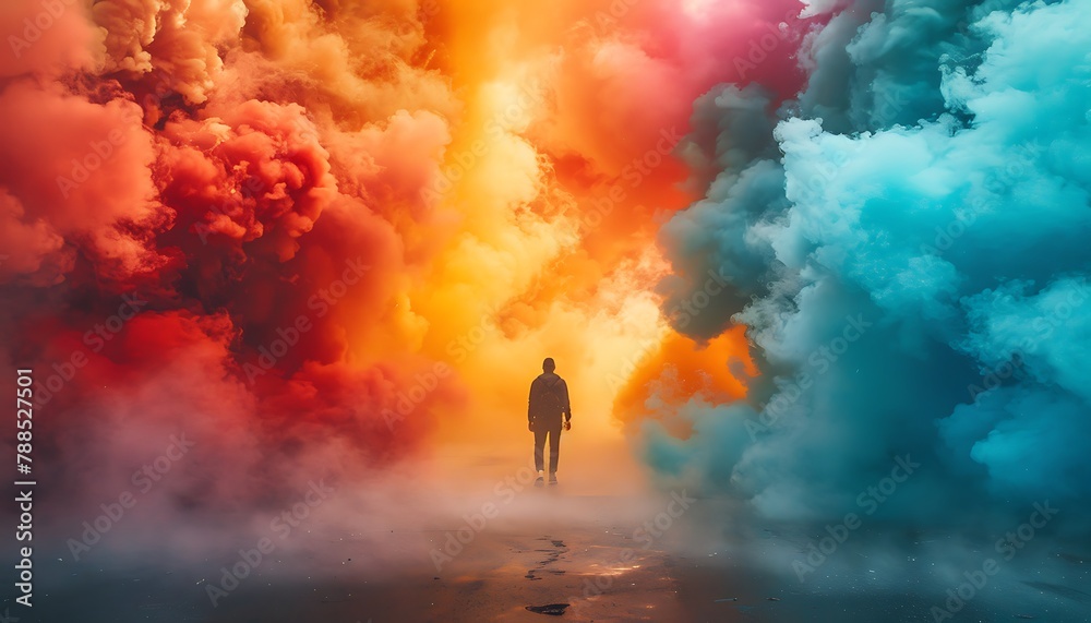 Fototapeta premium Vibrant photo with bouncing, colorful background, blending hues, movement, and excitement