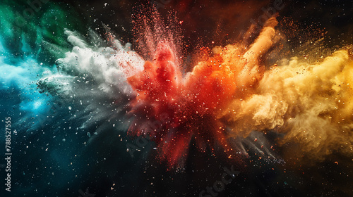 Celebrating cultural unity with vivid powder explosions echoing the hues of Mexico's flag.