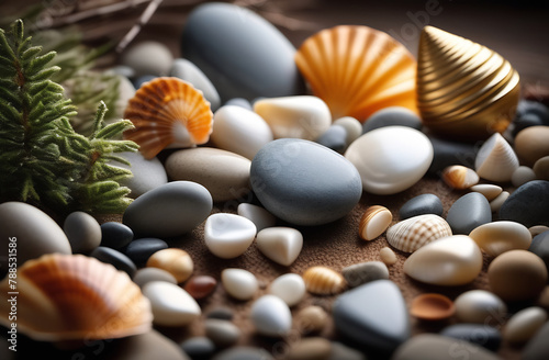 Pebble and seashells as a background