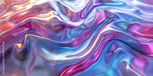 abstract holographic background with iridescent colorful metal effect and a wavy fluid shiny cloth texture. metallic texture, ultraviolet wavy wallpaper,, Design for a banner, poster or presentation
