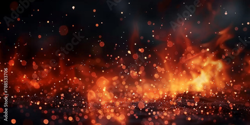 Fire with particles on black background  red fire  fire in the night  Fire flames on black background