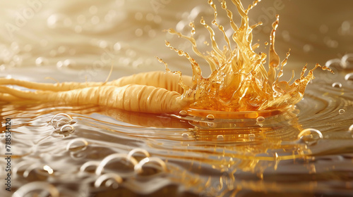 Ginseng oil meets water the collision producing a splash that ripples with the storied energy of this revered root. Generative ai. photo