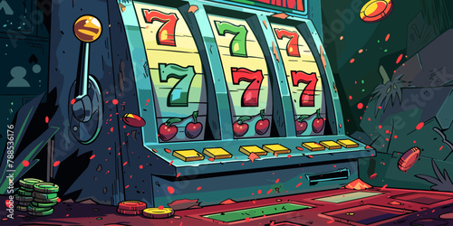 Casino slot machine jackpot 777 vector cartoon illustration