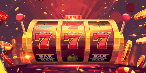 Casino slot machine jackpot 777 vector cartoon illustration