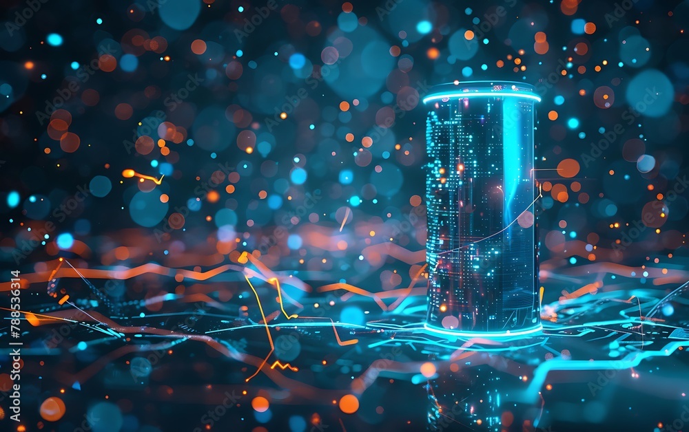 Futuristic Photo, Advancing Lithium-Ion Battery Tech with Fast Charging & Digital Cyberspace Vibes