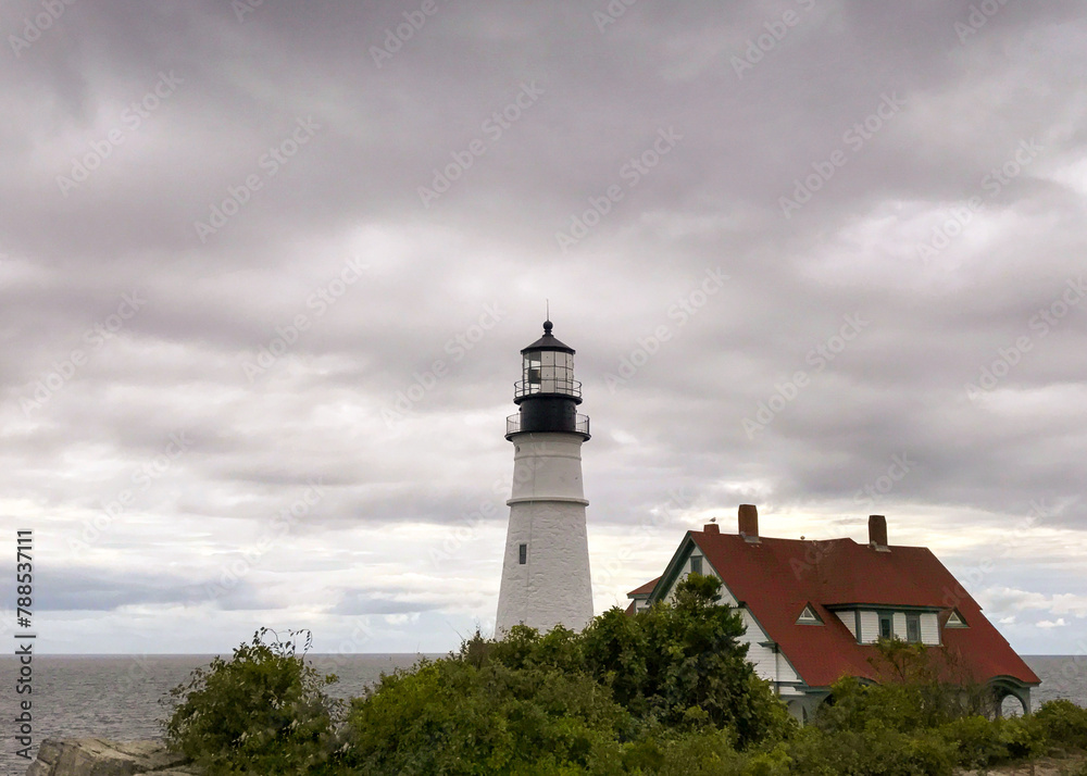 Maine Portland Head Light Lighthouse on an overcast day