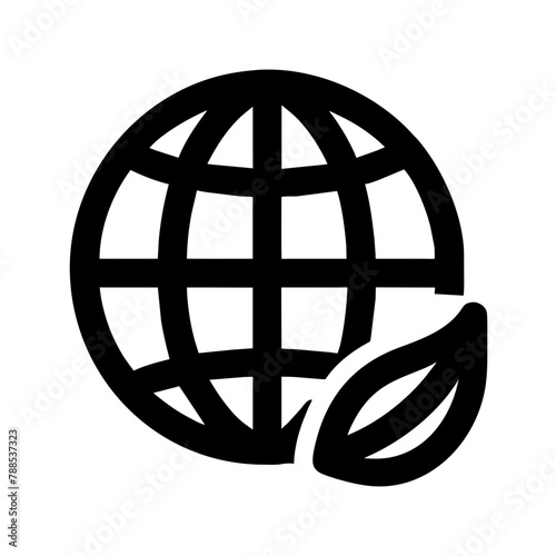 Earth Globe with Leaf icon vector graphics element silhouette sign symbol illustration on a Transparent Background