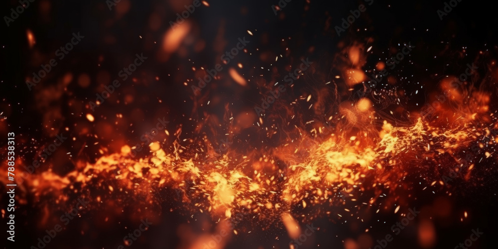 Fire with particles on black background, red fire, fire in the night, Fire flames on black background Fire with particles on black background, red fire, fire in the night, Fire flames on black background